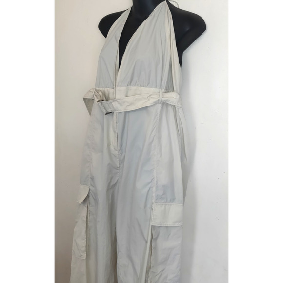Zara Parachute Jumpsuit XL Halter Cargo Gorp Plunge ECRU Cream NWT Limited Belt - Picture 12 of 16